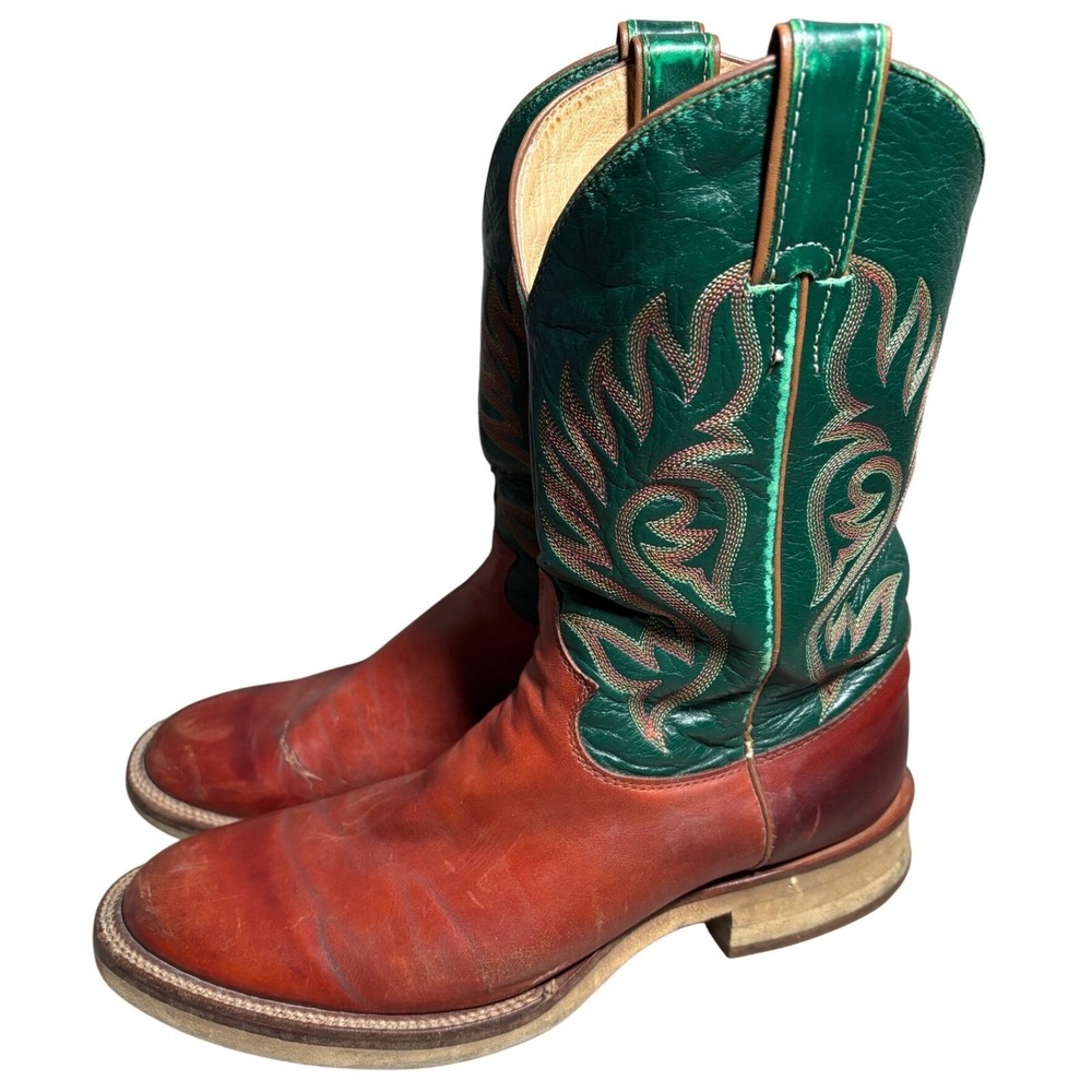 Justin Mens 9 D Cowboy Boots Red Leather Western Embroidered Rodeo Utility Work